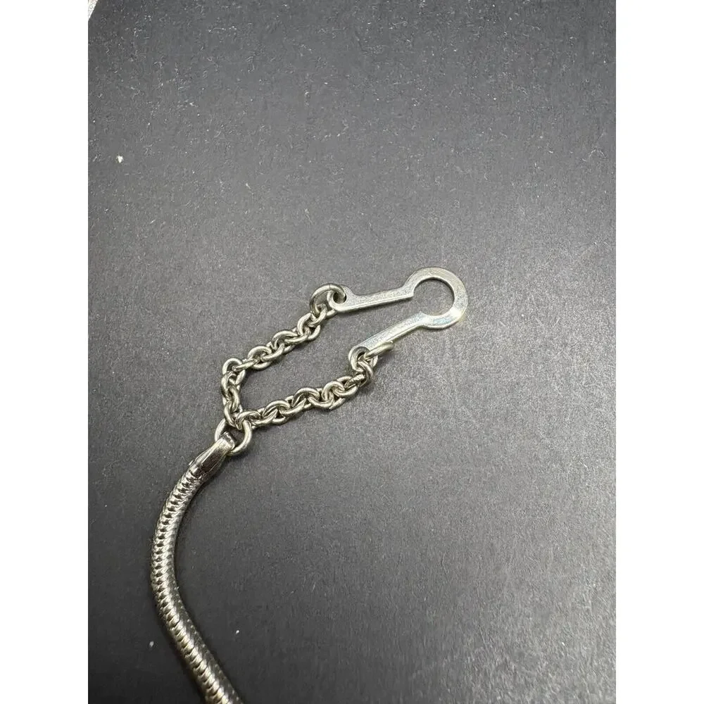 Vintage Silver Tone Pocket Watch Fob Snake Chain with Pocket Clip